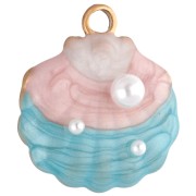 Breloque coquillage 18x16 mm avec résine époxy - Acier inox 304 Doré - Bleu - Rose