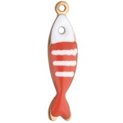 Breloque poisson rayé 18.5x5 mm en résine époxy - Acier inox 304 Doré - Orange x1
