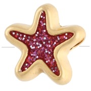 Perle étoile de mer 10 mm avec résine époxy - Doré à l'or fin - Rose pailleté x1