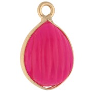 Breloque goutte striée 17x11 mm pierre gemme teintée Doré Or fin - Calcedoine rose
