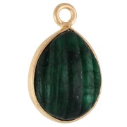 Breloque goutte striée 17x11mm pierre gemme - Doré à l'or fin - Imitation Emeraude