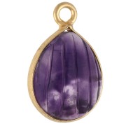 Breloque goutte striée 17x11 mm pierre gemme - Doré à l'or fin - Amethyste x1