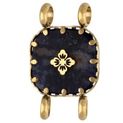 Intercalaire carré 15 mm décor fleur - Acier inox 304 Doré - Lapis lazuli teinté