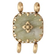 Intercalaire carré 15 mm décor fleur - Acier inox 304 Doré - Jade olive teinté