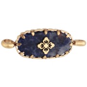 Intercalaire ovale 18x8 mm décor fleur - Acier inox 304 Doré - Lapis lazuli teinté