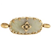 Intercalaire ovale 18x8 mm décor fleur - Acier inox 304 Doré - Jade olive
