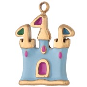 Breloque château 14x10 mm résine époxy - Acier inoxydable 304 Doré - Bleu - Rose