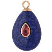 Pendentif goutte 22x13mm CZ red -pierre teintée Lapis lazuli Acier inox 304 Doré