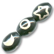 Perle Olive DZI en agate 16x12 mm décor étoile