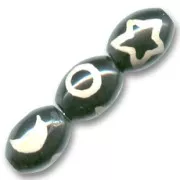 Perle Olive DZI en agate 16x12 mm décor étoile