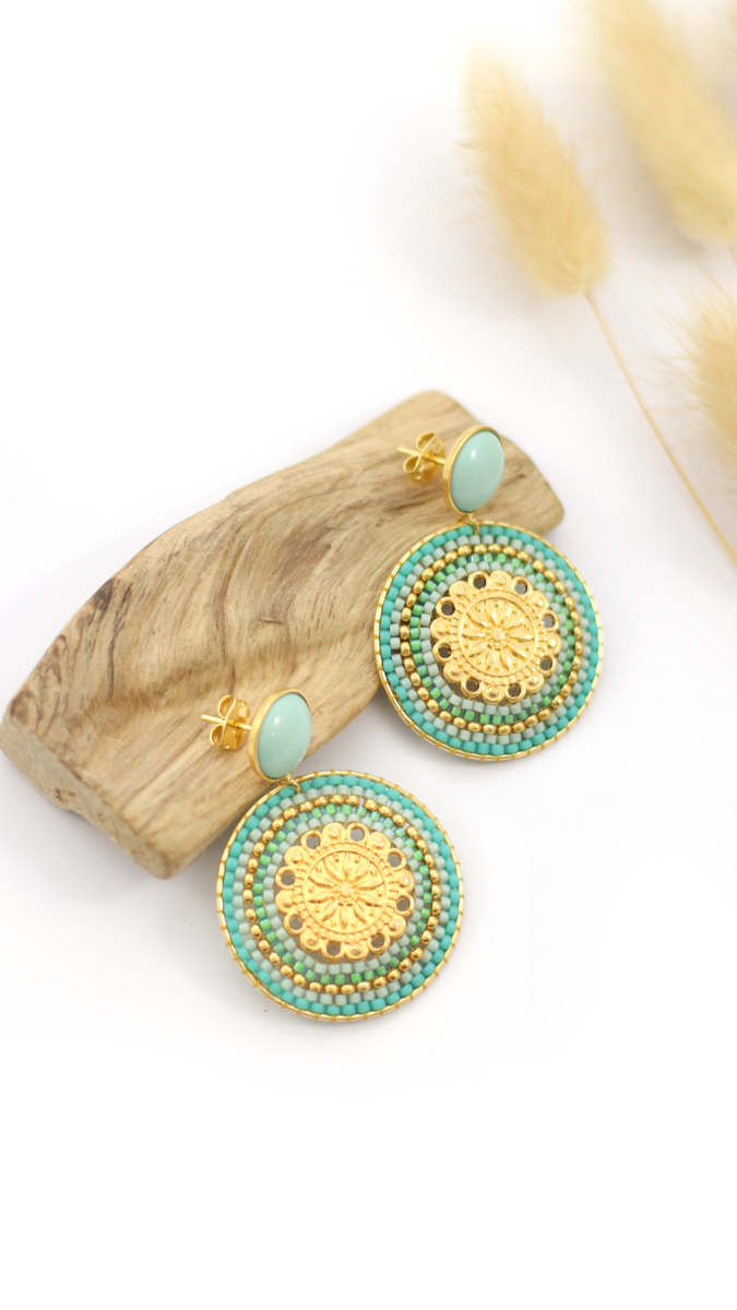 Schéma Boucles d'oreilles rondes en perles de rocailles turquoise tissage Brick Stitch Schéma Boucles d'oreilles rondes en perles de rocailles turquoise tissage Brick Stitch