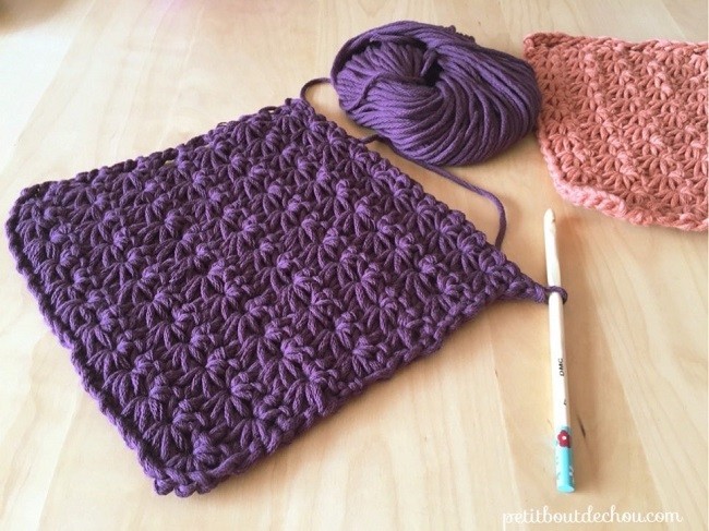 Manique au crochet en point étoile avec du fil coton : Etape 23 Manique au crochet en point étoile avec du fil coton : Etape 23