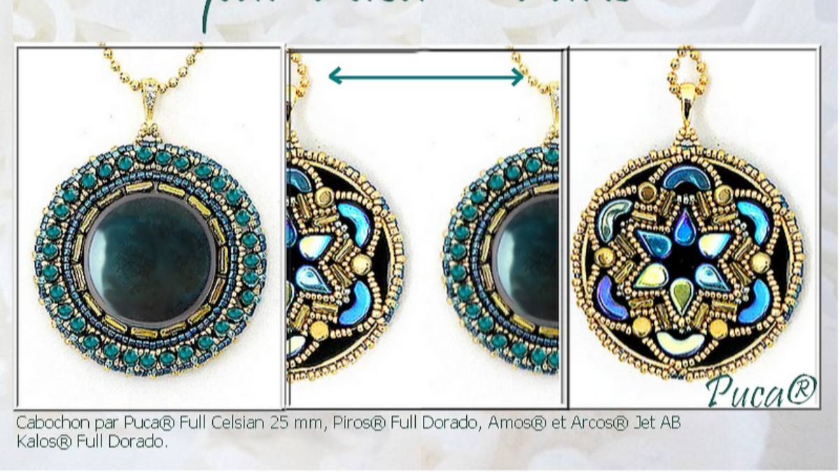 Schéma Tuto Pendentif Recto Verso avec cabochons et perles en verre Piros, Arcos, Kalos et Amos par Puca Schéma Tuto Pendentif Recto Verso avec cabochons et perles en verre Piros, Arcos, Kalos et Amos par Puca