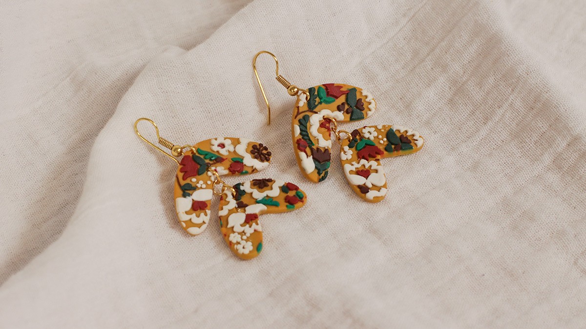 Schéma Boucles d'oreilles polymère plaque de texture fleurs Schéma Boucles d'oreilles polymère plaque de texture fleurs