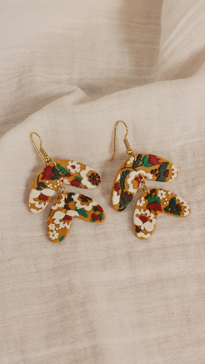 Schéma Boucles d'oreilles polymère plaque de texture fleurs Schéma Boucles d'oreilles polymère plaque de texture fleurs