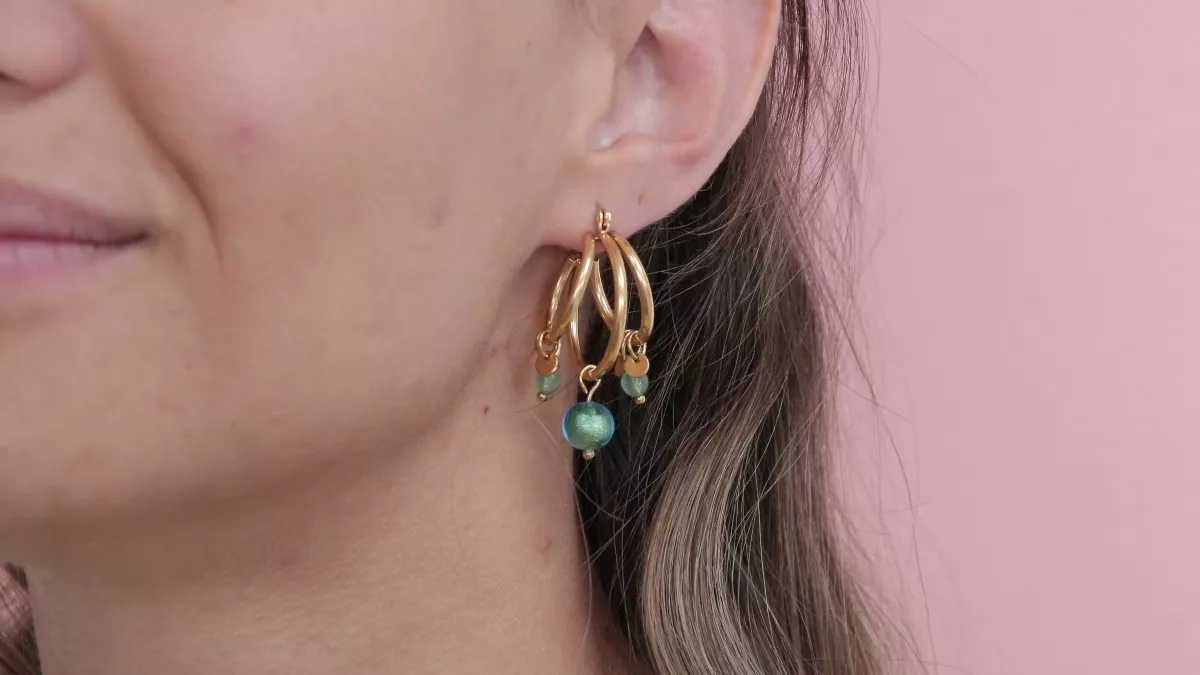 Créoles avec perles de Murano et Aventurine Créoles avec perles de Murano et Aventurine