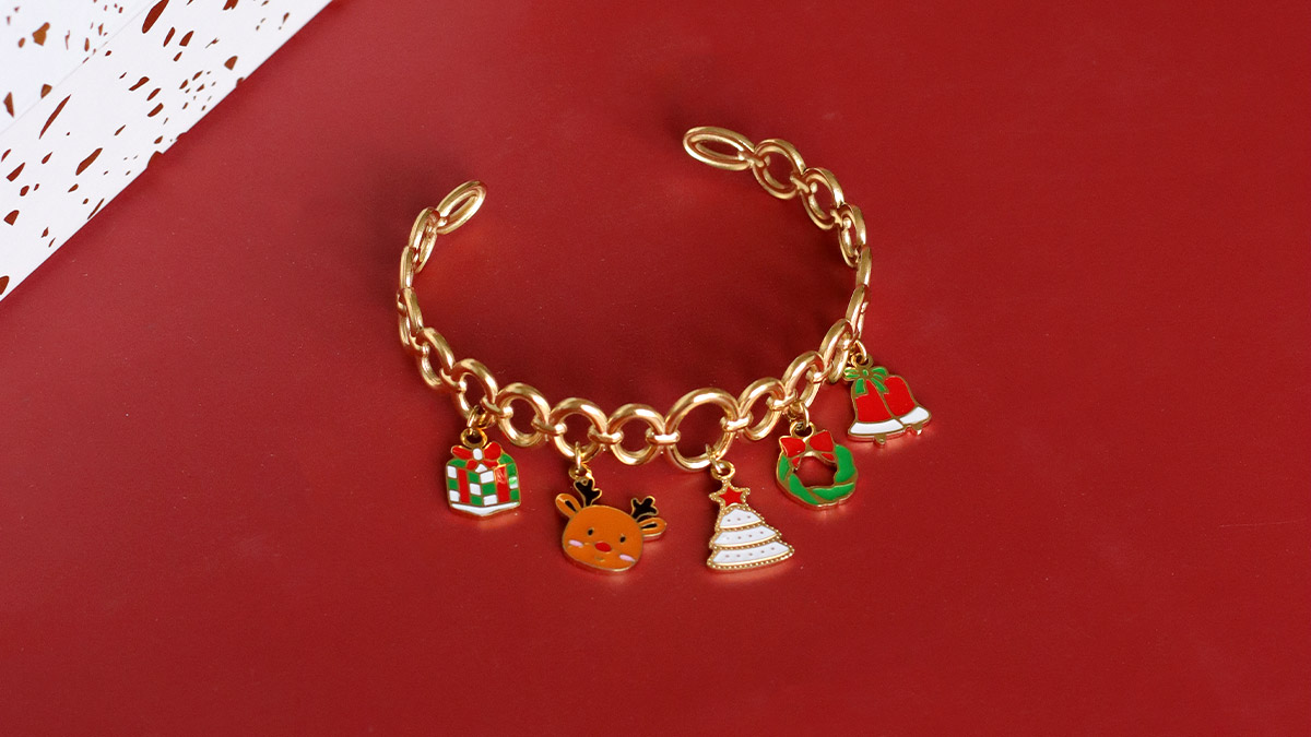 Bracelet Charms de Noël en acier inox doré Bracelet Charms de Noël en acier inox doré