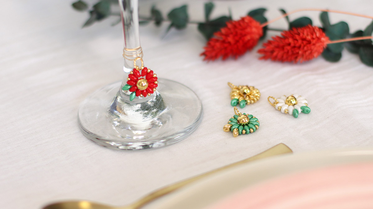 DIY Marque-Verre en perles SuperDuo Fleur de Noël DIY Marque-Verre en perles SuperDuo Fleur de Noël