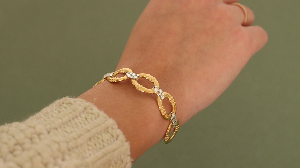 Bracelet avec Strass en Acier Inoxydable Doré Bracelet avec Strass en Acier Inoxydable Doré