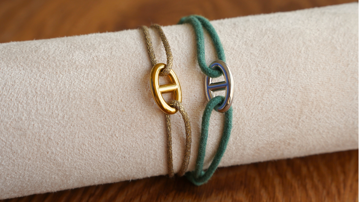 Schéma Duo de bracelets cordon et maille marine Schéma Duo de bracelets cordon et maille marine