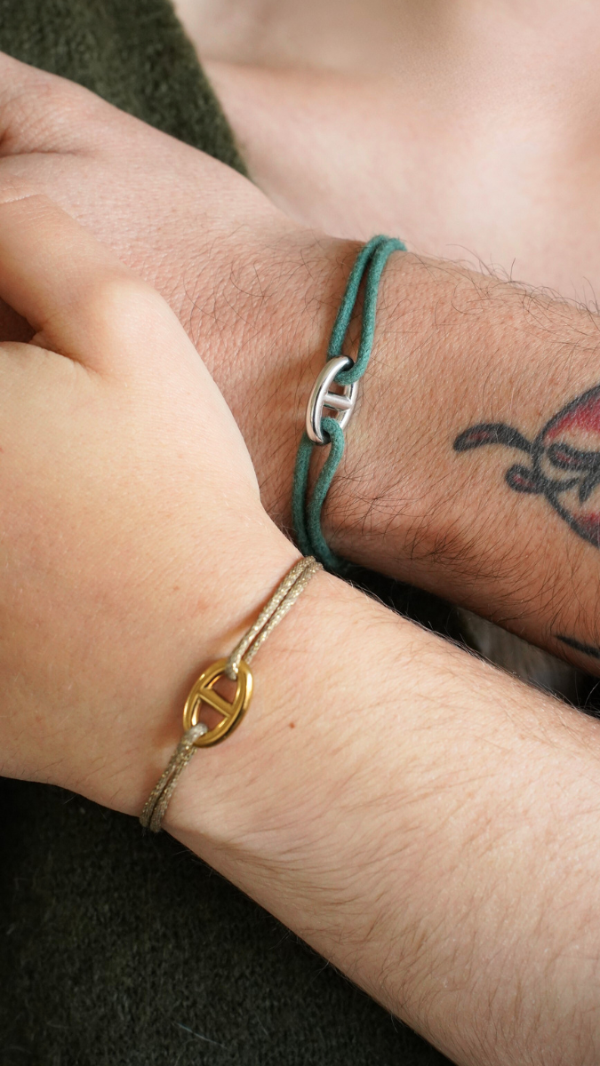 Schéma Duo de bracelets cordon et maille marine Schéma Duo de bracelets cordon et maille marine